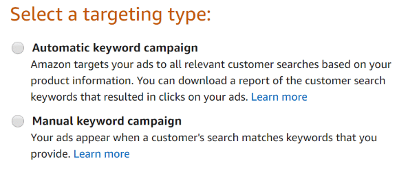 Amazon sponsored ads targeting type