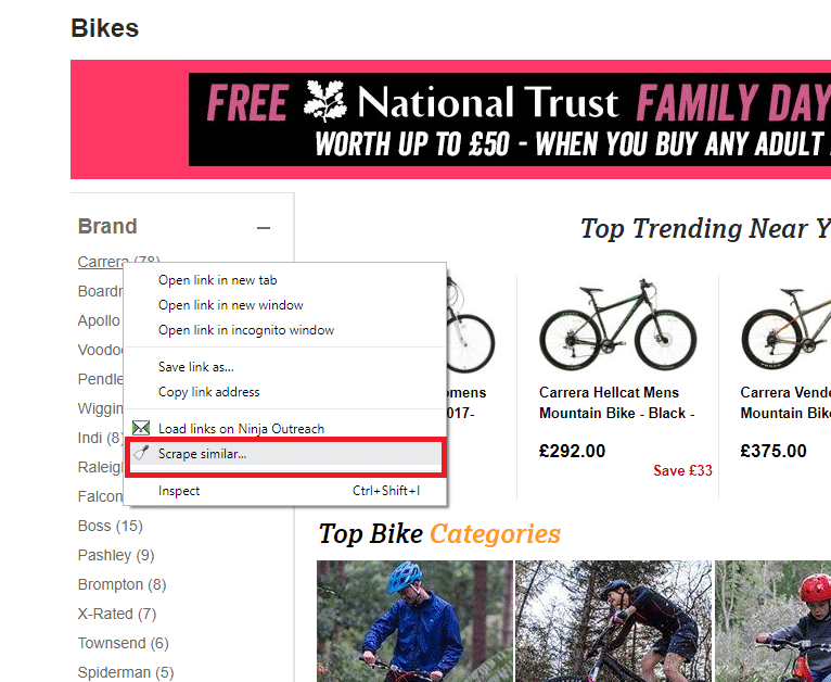 Screenshot of scrape similar tool.